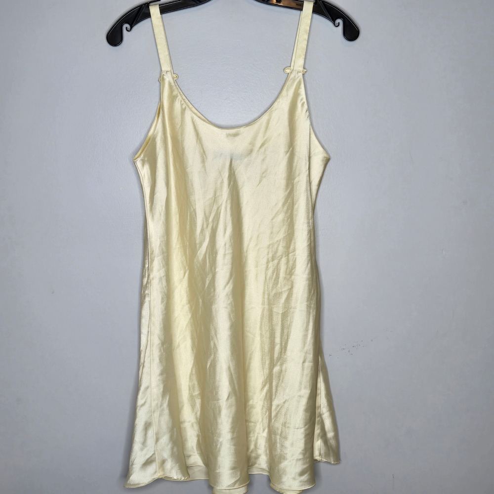 Vtg Oscar de la Renta Pale Yellow Satin Slip Dress Cami Nightgown Logo M L - Picture 7 of 7